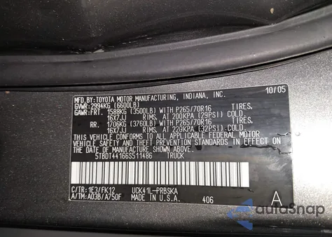 2006 Toyota Tundra Sr5 V8 from USA, damaged, VIN 5TBDT44166S511486